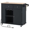 Kitchen Island with Power Outlet,Kitchen Storage Island with Drop Leaf and Rubber Wood,Open Storage and Wine Rack,5 Wheels